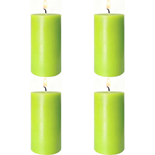 4 Pack Apple Green Pillar Candles, 2x4 Inch, Long-Lasting, Dripless and Smokeless Unscented Candles, Ideal for Home Décor, Parties Weddings and Relaxation