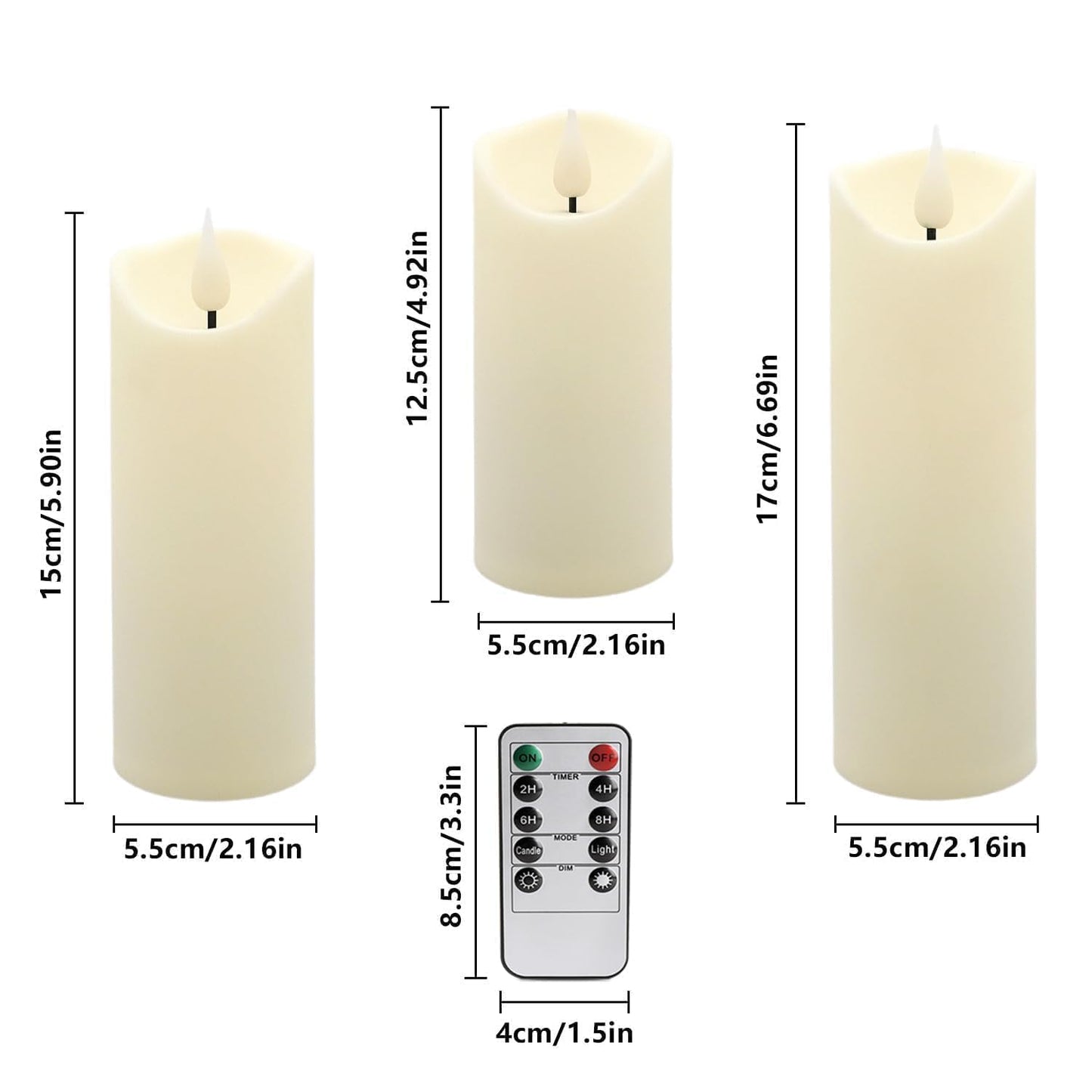 Aamdkcyu 24 Pack Flameless LED Pillar Candles with Remote - Battery Operated Ivory Candles, Waterproof, 3 Sizes for Wedding Centerpieces, Christmas Decor, Home Party, Tabletop Lighting