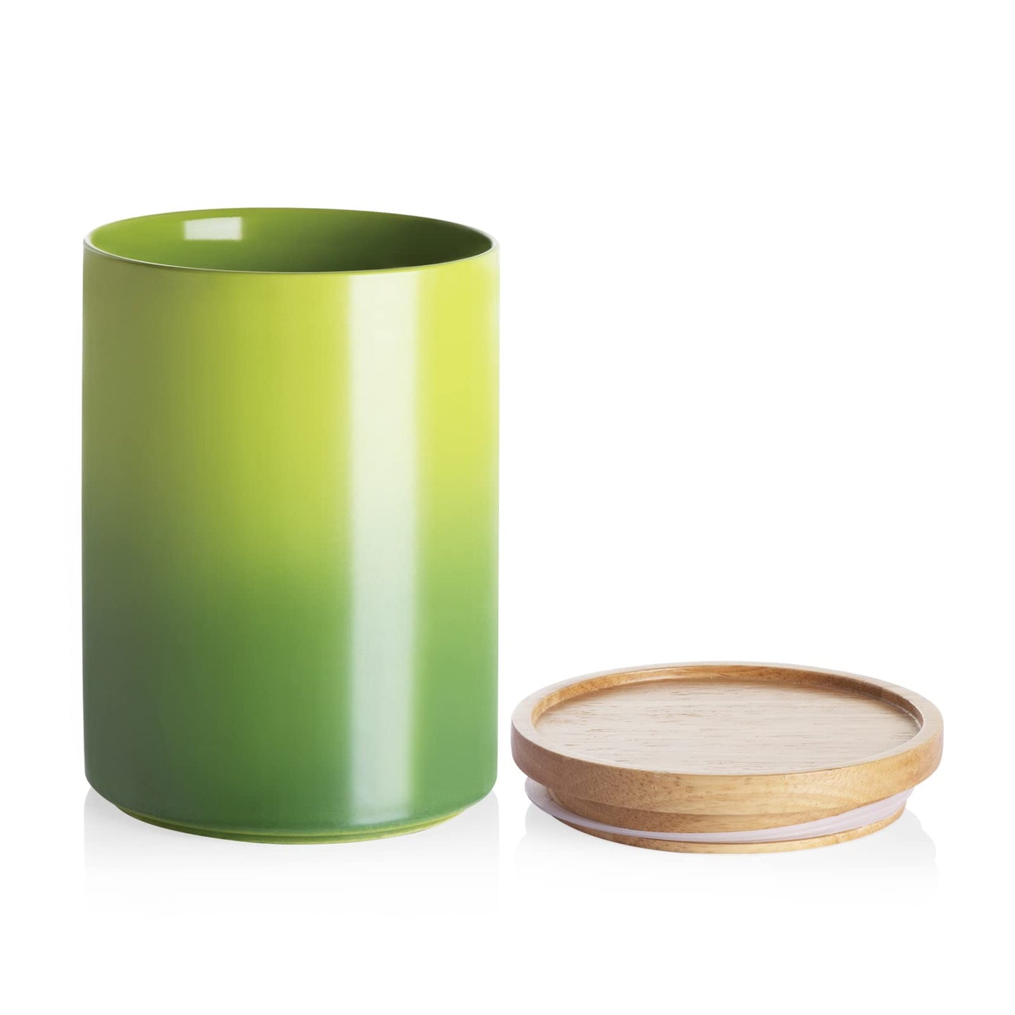 Sweejar Ceramic Food Storage Jar, Stackable Kitchen Canisters, Containers with Airtight Seal Wooden Lid for Serving Ground Coffee, Tea, Sugar, Salt and More - 28 Fl Oz (Gradient Green)