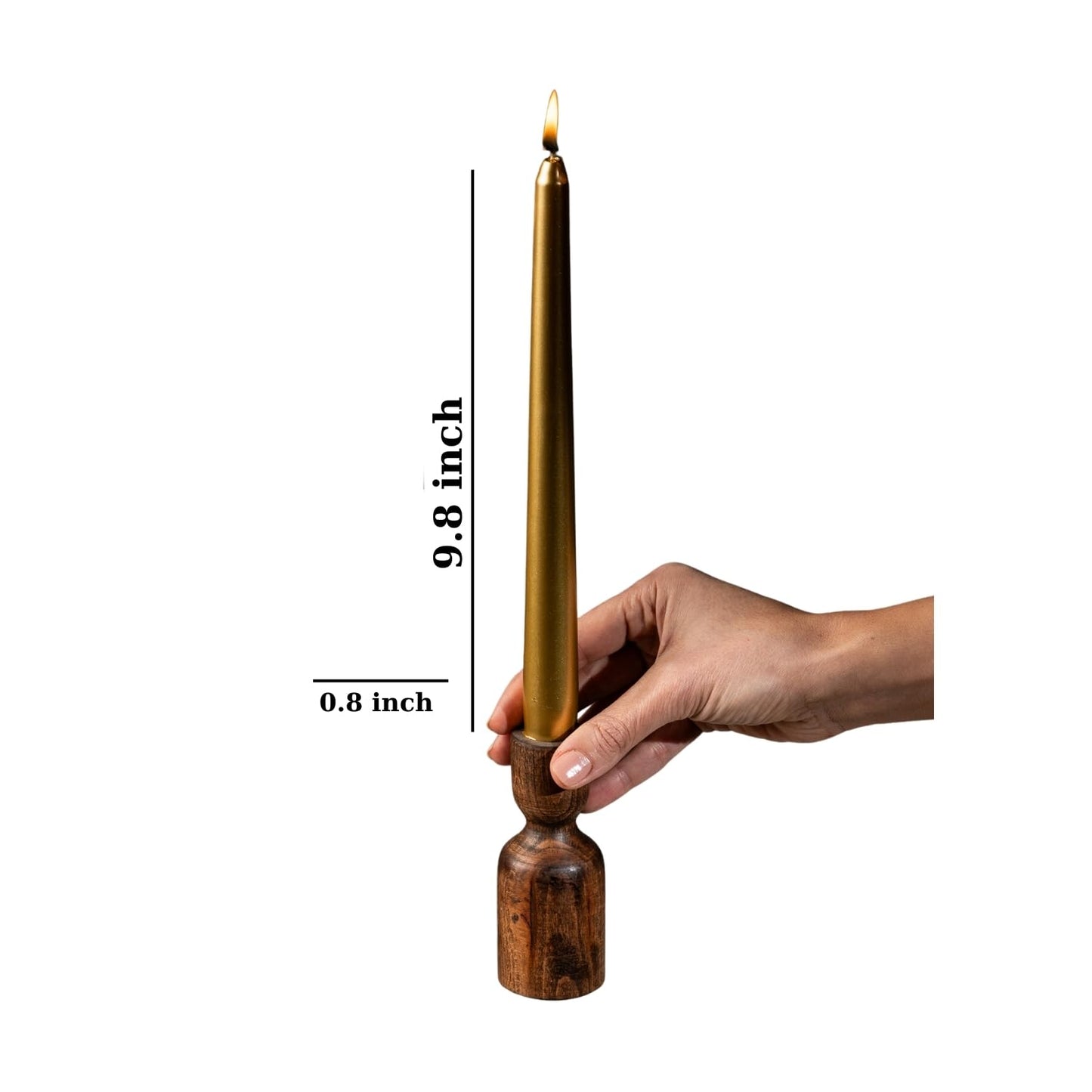 SECEL Pack of 10 Taper Candles, 10 Hours Time, Dripless, Smokeless, Paraffin Wax, with Cotton Wicks, 10 inches, Colorful, Birthday, Home Decor, Weddings, Valentines Day (10, Metallic Gold)