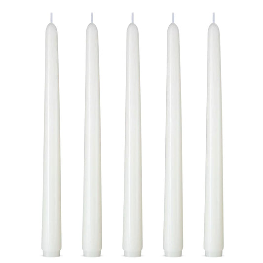 Set of 5 White Taper Candles, Dripless Unscented 10 Inch Tall Skinny Wax Candlesticks for Home Wedding Party Table Decor, 8 Hour Burn Time