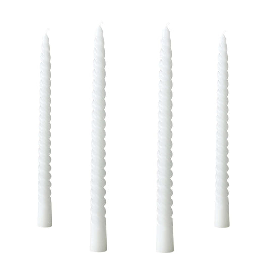 4 Pack 10Inch Spiral Taper Candles for Wedding,Birthday Party,Christmas and Spring Home Decoration, Kitchen Twisted Candlesticks for Dinner Halloween,Thanksgivingg (4, White, 10 in)