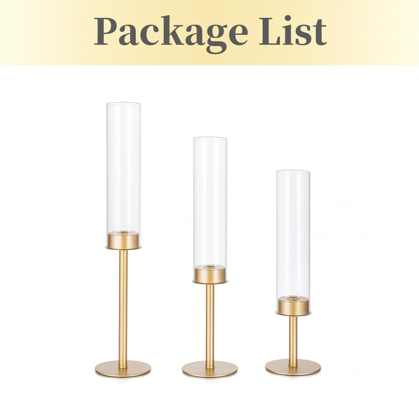 Hewory Gold Candle Holders, 12Pcs Brass Hurricane Candlestick Holders with Glass Candle Cover for Wedding Table Centerpiece Christmas Decor