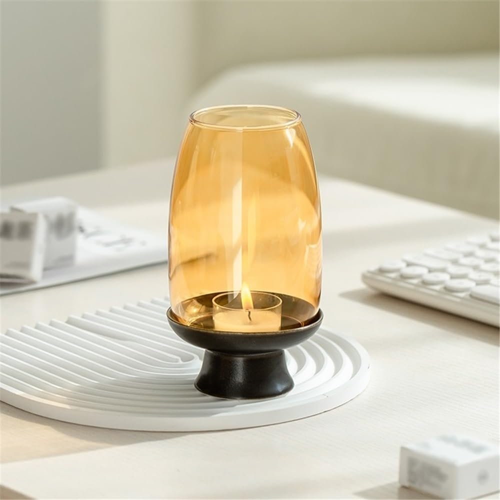 Candle Holders Ceramic Candle Holder with Glass Lampshade, Household Aromatherapy Candle Holder, Tea Room Decoration Decorative Candle Holder