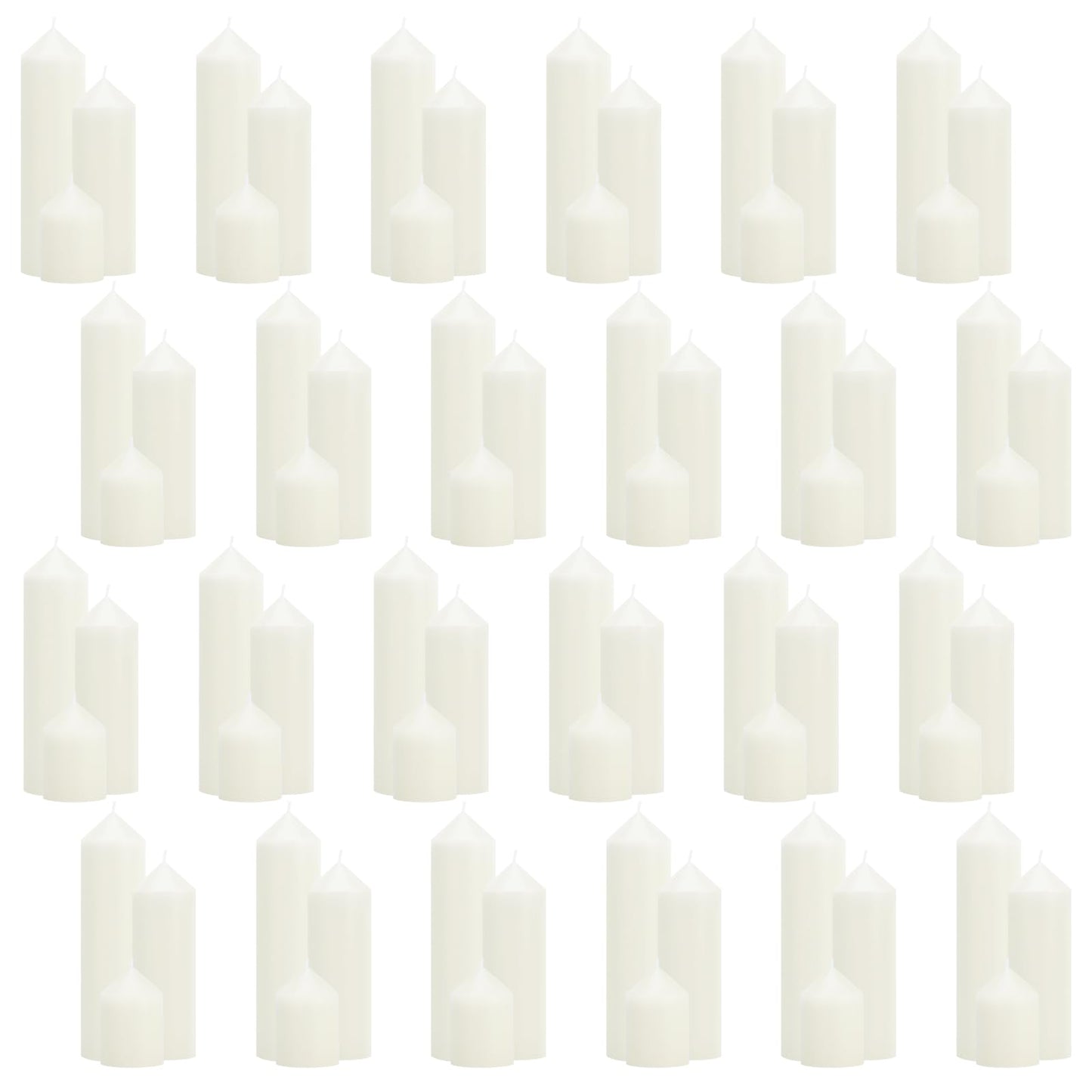 Trxvxo White Pillar Candles Bulk Set of 72，3 Different Lengths 2 x 3/6/8 Inch (24 Each)，Hurricane Candles，Dripless Unscented Smokeless，Gives You a Better Atmosphere When Organizing an Event Party.