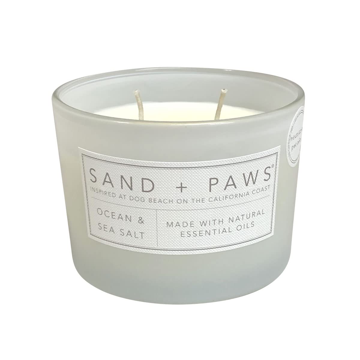 Sand + Paws Scented Candle - Ocean & Sea Salt - Additional Scents and Sizes –Luxurious Air Freshening Jar Candles Neutralize pet Odors and Enhance Home décor – 100% Cotton Lead-Free Wicks - 12 oz