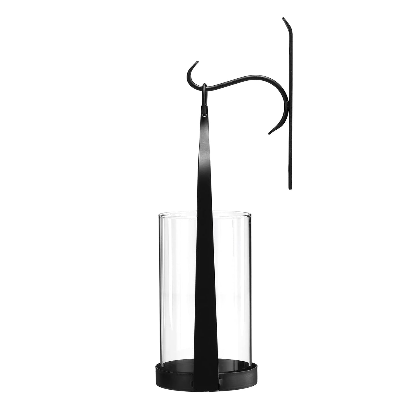 Wisiron Hanging Wall Sconce Medieval Modern Wall Mounted Hurricane Candle Holder Glass & Metal Farmhouse Handcrafted Wall Art Decorations, Black HT21-0205B