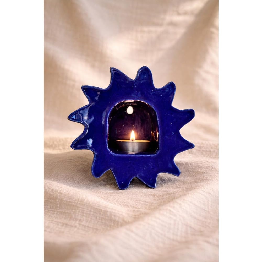 Set of 3 Cobalt Blue Glass & Black Metal Candle Lantern Holders (XL, Large, Small) - Decorative Indoor/Outdoor Decor for Patio, Floor, Weddings & Ramadan