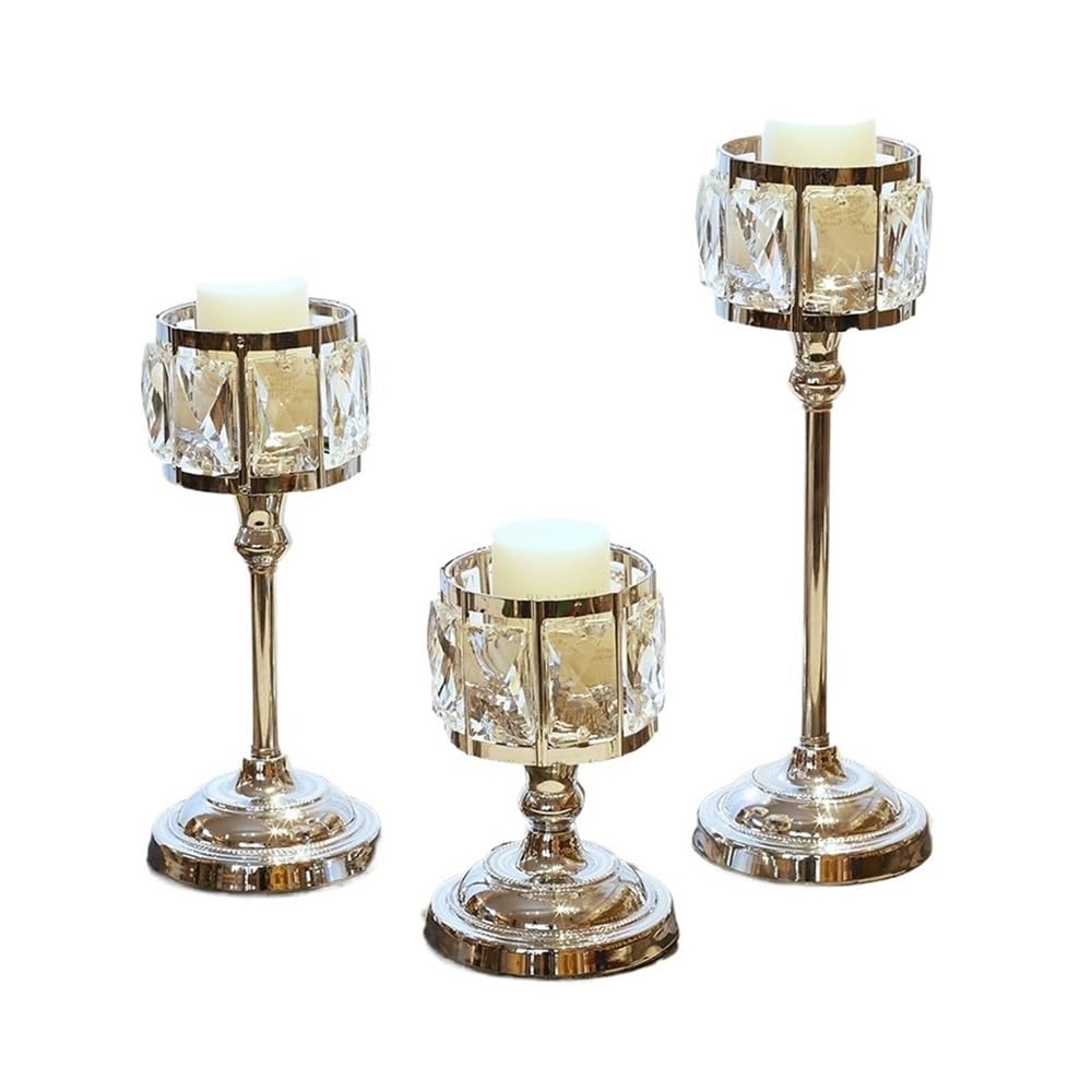 cfycfy987 Candelabra 3 Pcs Simple Iron Glass Candlestick Modern Table Decoration Ornaments Candle Holder Gift Candle Sticks Holder(Silver)