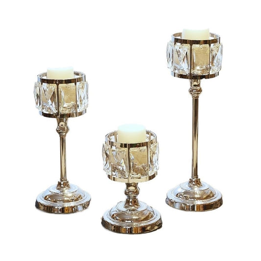cfycfy987 Candelabra 3 Pcs Simple Iron Glass Candlestick Modern Table Decoration Ornaments Candle Holder Gift Candle Sticks Holder(Silver)