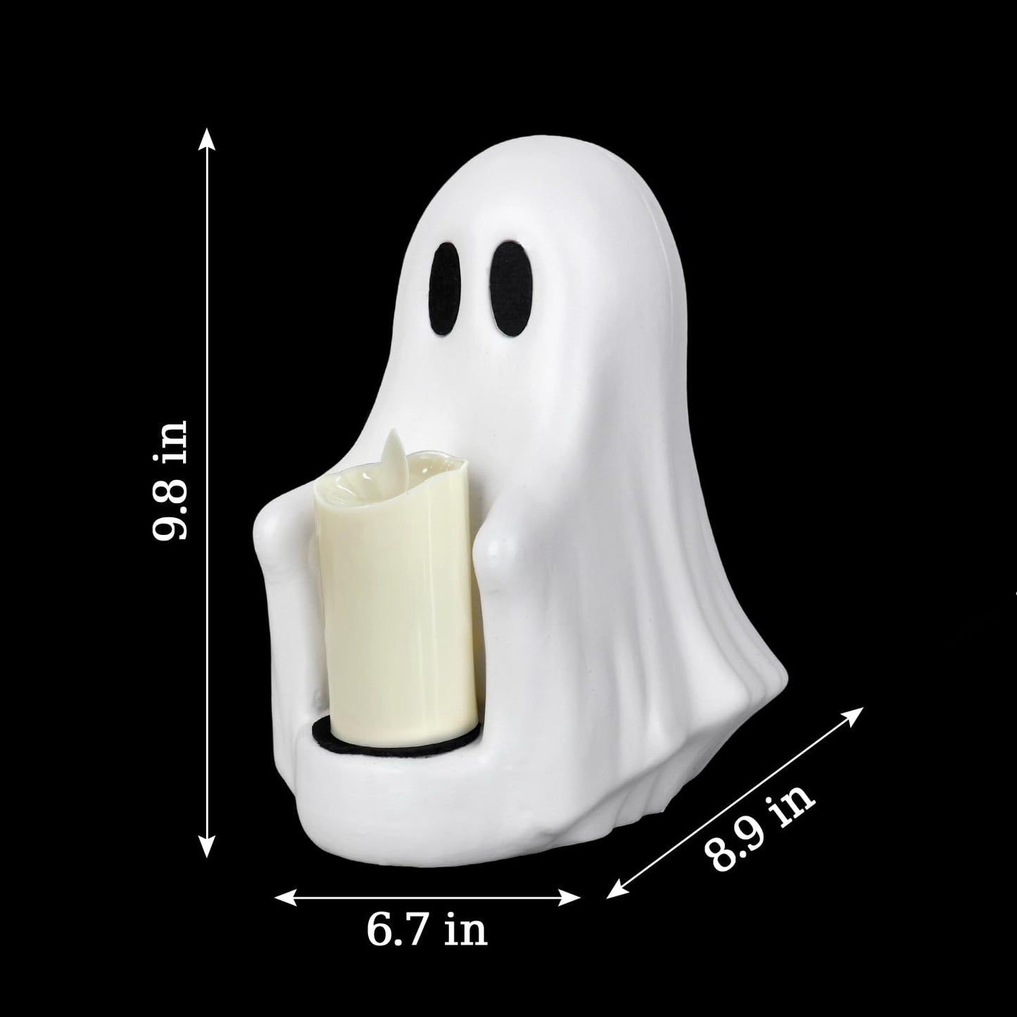 Halloween Ghost Candle Holder with Flickering Candle Effect, Spooky Cute Ghost Decor, Plastic Tabletop Decoration for Halloween Party Home