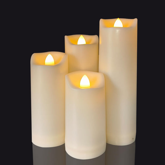 4 Pack Battery Operated Candles 2"x4"/5"/6"/7" Plastic Flickering LED Flameless Candles with Timer Outdoor Waterproof Wedding Party Halloween Christmas Decoration Realistic Slim Tall Pillar Candles