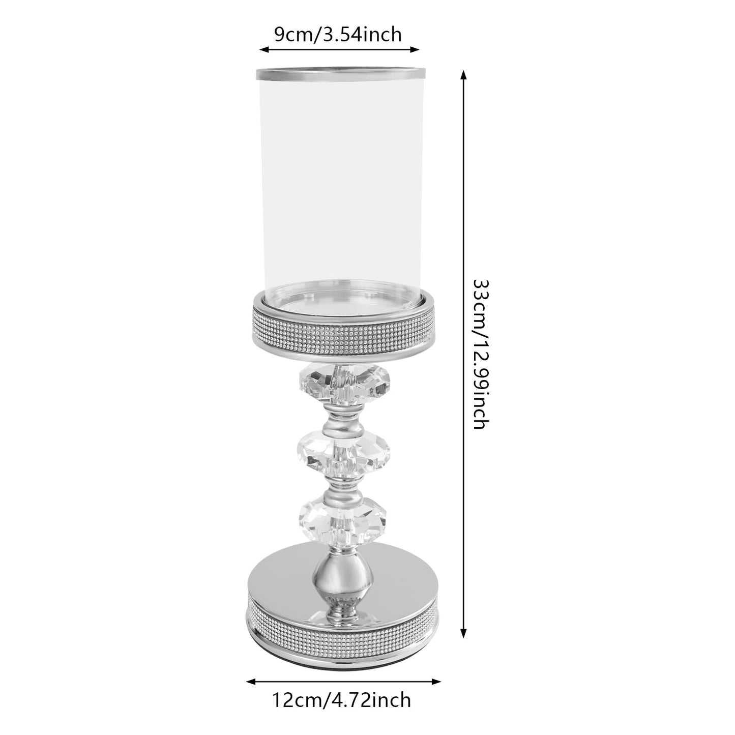 Candle Holder, Crystal Candlesticks Holder Set, Tabletop Pillar Candle Holders for Wedding, Parties, Events, Chirstmas, Home Decor, Table Centerpieces (Silver 03, L)