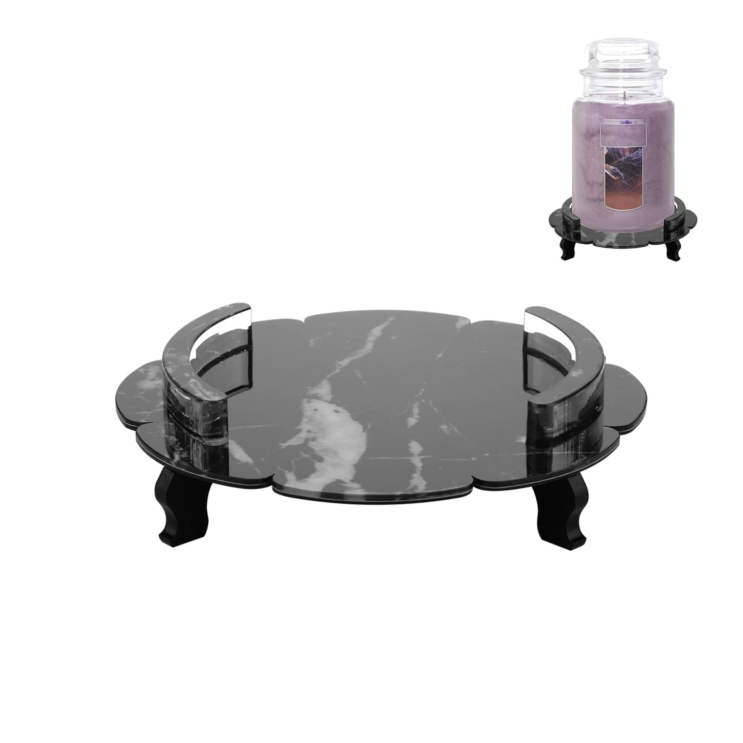 Beautyflier Scented Holder Tray, Pedestal Stand for Yankee Classic 22oz Large Jar Single Wick Candle, Decorative Marble Pattern Acrylic Plate, Holder ONLY (Black)