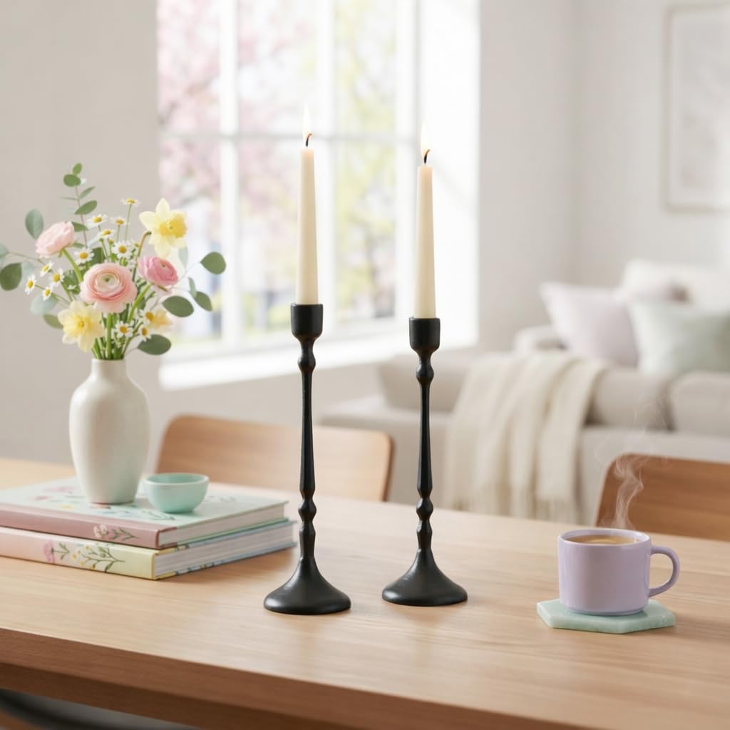 Candle Stick Holder Set of 2, Iron Taper Candle Holders, Tall Black Candlestick Holders for Dining Table Decor
