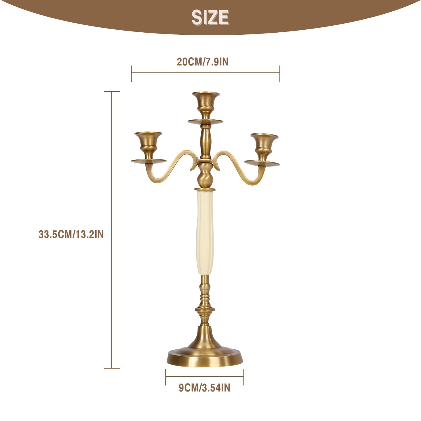 3 Arms Brass Plated Metal Candelabra Candle Stand Candlestick Holder for Wedding Dining Table Christmas Party and Indoor Home Decoration