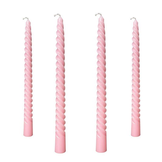 4 Pack 10 Inch Gradient Color Spiral Taper Candles for Wedding,Birthday,Christmas and Spring Home Decoration, Kitchen Twisted Candlesticks for Dinner Halloween,Thanksgiving (4, Pink, 10 in)