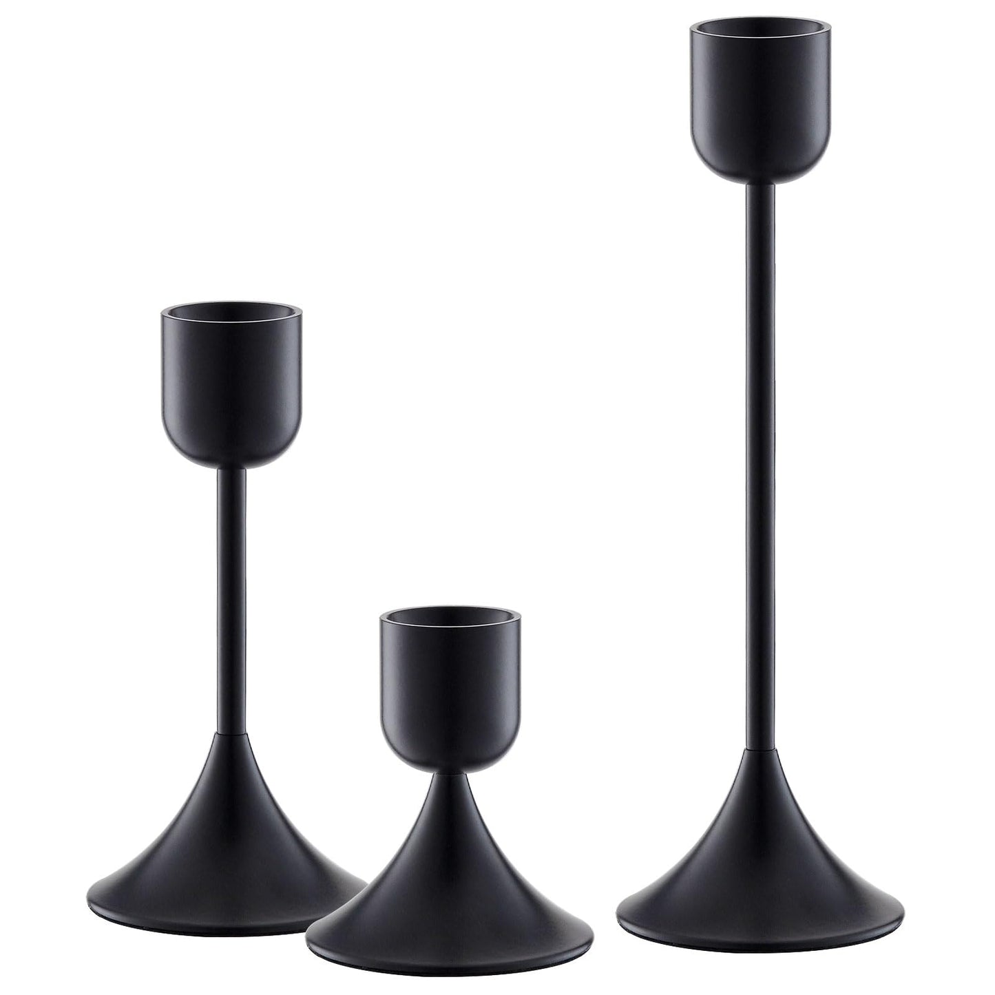 idyllictime Candle Holder Metal Heavy Base for Room Décor Christmas Decorations Party Wedding Halloween Black, 1 Set (3 Pcs)