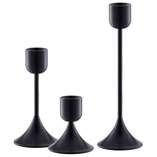 idyllictime Candle Holder Metal Heavy Base for Room Décor Christmas Decorations Party Wedding Halloween Black, 1 Set (3 Pcs)