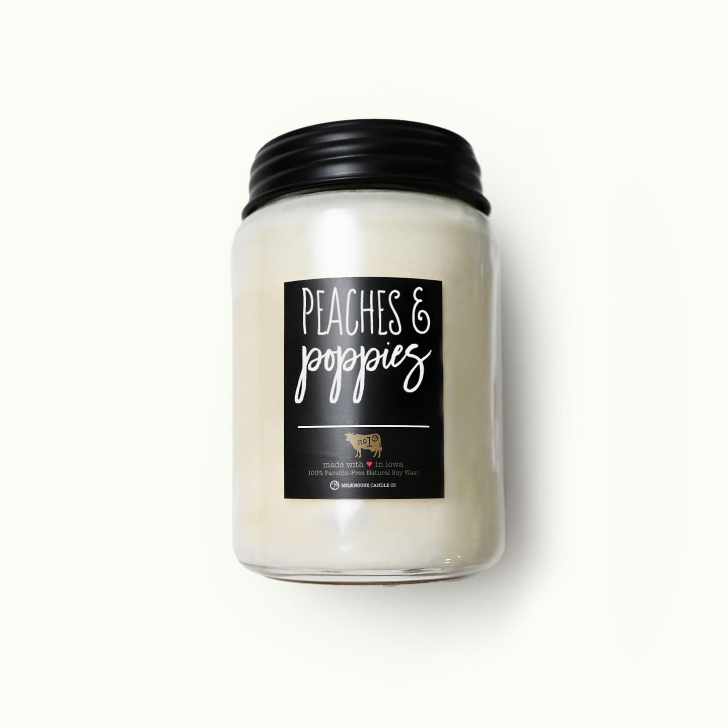 Milkhouse Candle Company Peaches & Poppies Soy Candle - Ripe Peaches | Wild Poppies | Vanilla Bean Scented - 26 oz Farmhouse Jar with Lid, 150+ Hour Burn Time, Made in the USA