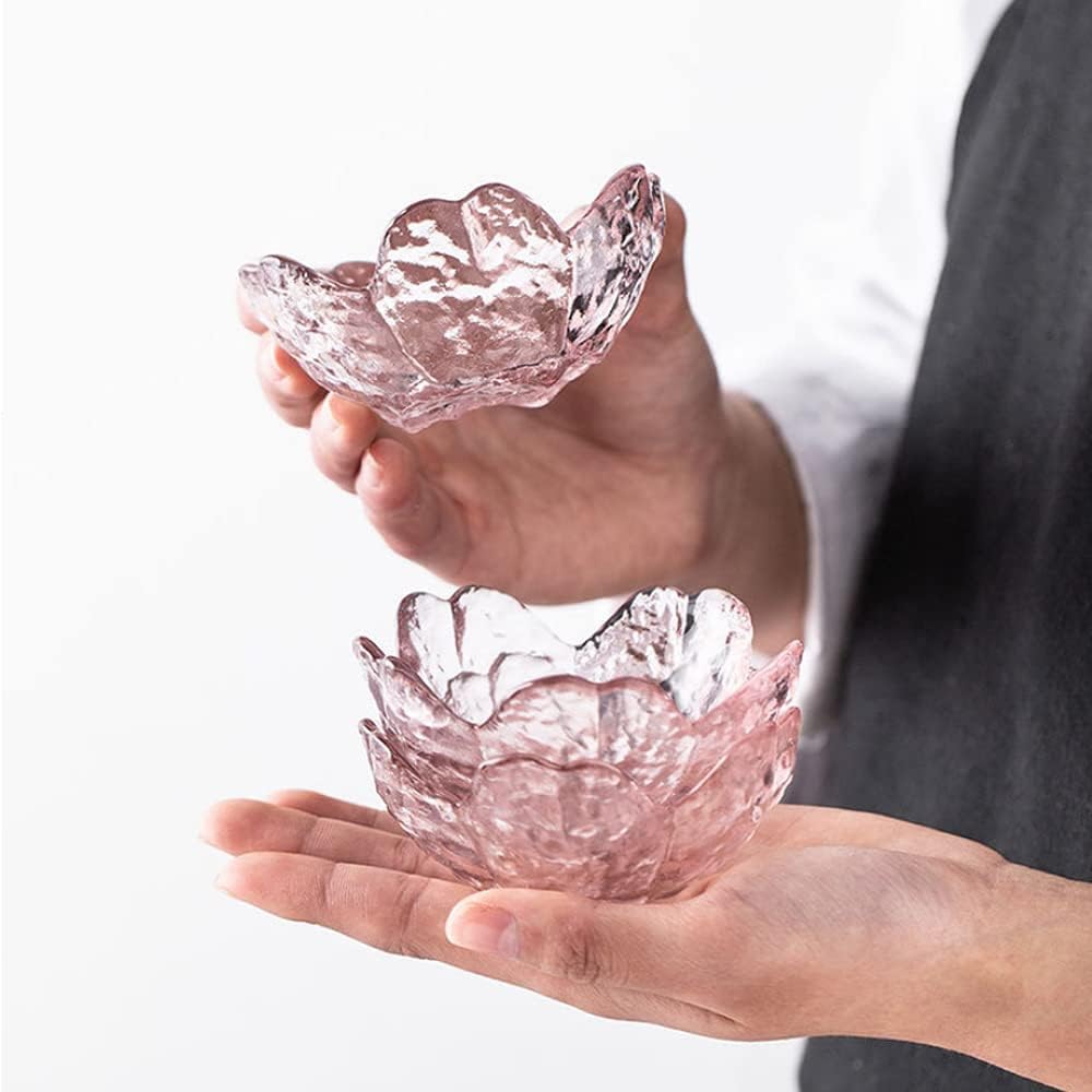 Glass Votive Candle Holders,Glass Seasoning Dishes,Cherry-Blossom Tea Bag Holders,Pink Flower Snack Dip Bowls,Set of 6 Tealight Pillar Trays for Party Housewarming Christmas Valentine Wedding Decor