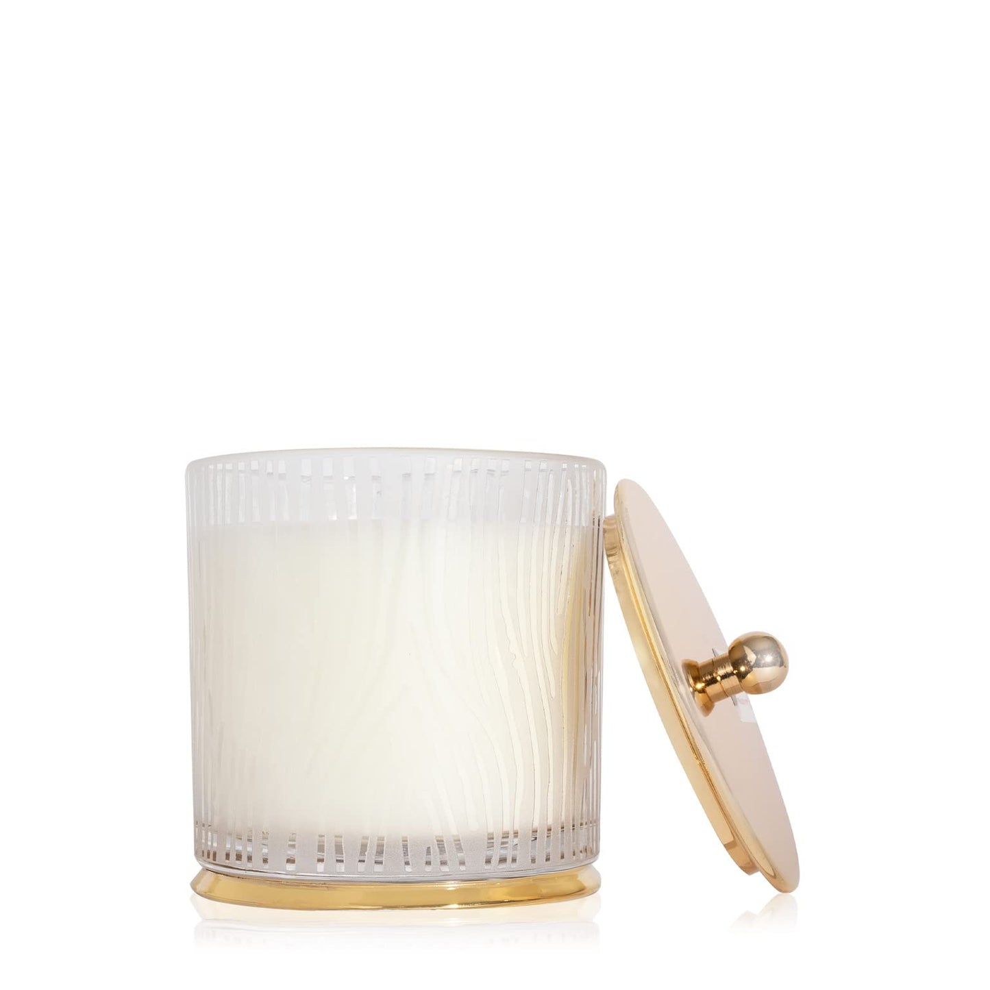 Thymes Frasier Fir Candle - Gilded Collection - Frosted Wood Grain Design with Gold Lid & Base - Pine Scented Candles for Women & Men - Luxury Home Fragrance - Elegant Christmas Decor (Large, 13.5 oz)