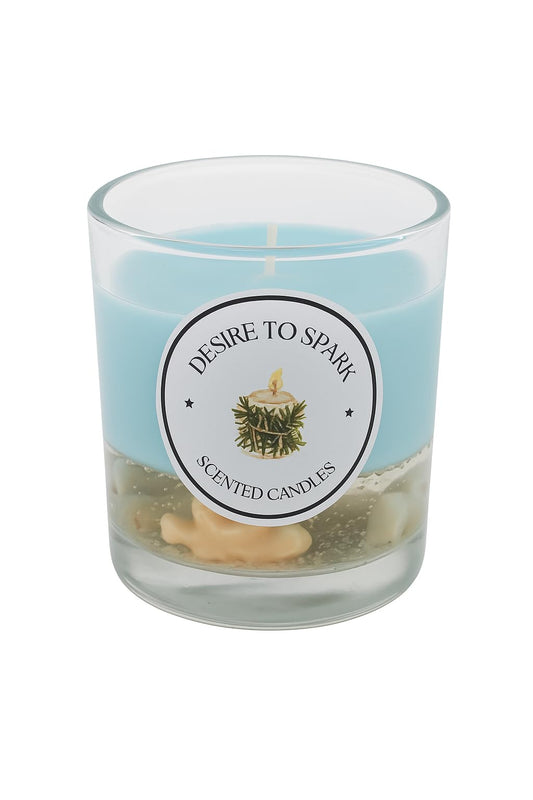 Desire to Spark Ocean Breeze Soy Candle, Handmade Glass Jar with Seashell and Crystal Decor, Blue, 7oz, Beach Theme Scented