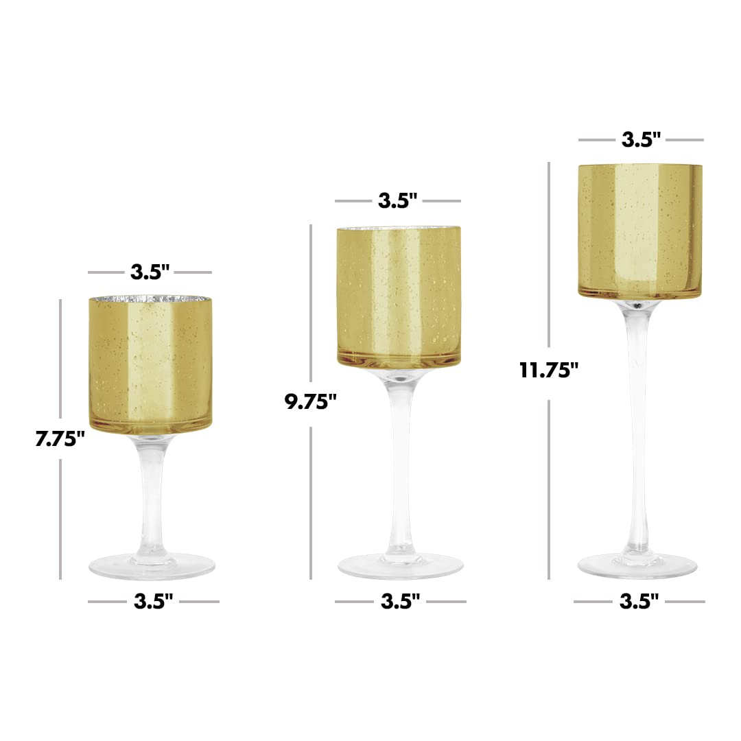 Koyal Wholesale 3Pcs Tall Candle Holder Set of 3 Floating Candle Vases, Stem Candle Holders Gold Glass Floating Candle Holders for Table Centerpiece Tealight Holder Wedding Centerpiece Home Decor