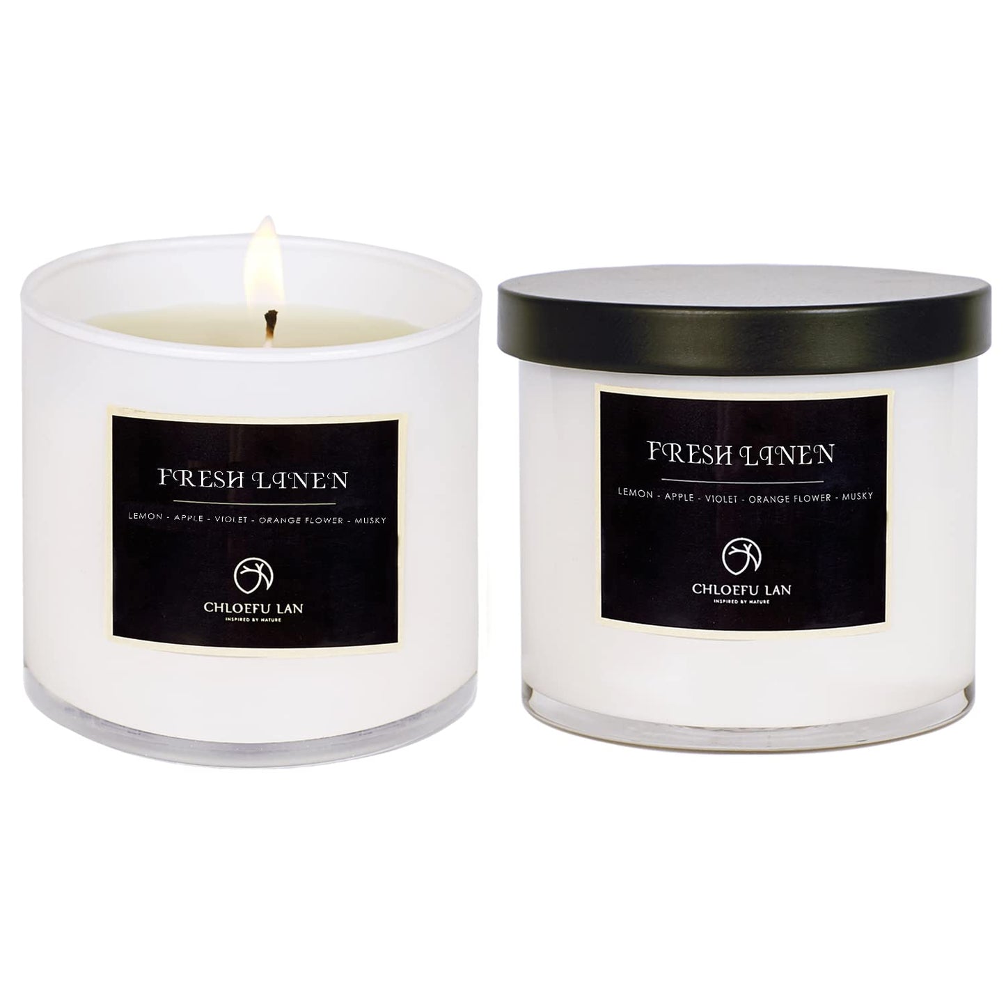 Chloefu LAN Fresh Linen Candles Laundry Candles Non-Toxic Air Freshening Scented Candle Decorative Pet Odor Eliminator for Home Luxury Scented Soy Jar Candle for Bathroom Decor 7.1 oz 2 Pack