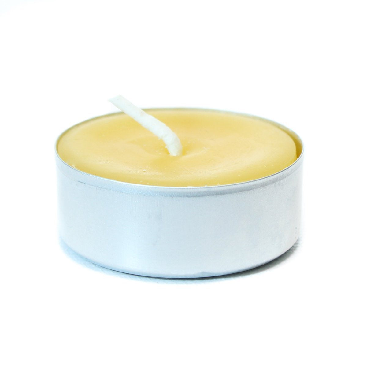 Bluecorn Beeswax Tea Light Candles, 100% Pure Natural Bees Wax, Yellow Tea Lights in Metal Cups, Fragrance Free, Paraffin & Soy Free Candle Wax, Clean Burning, Long Lasting, American Made, 24 Pack