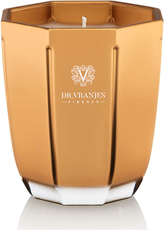 Dr. Vranjes - Decorative Scented Candle Oro - Oud Nobile 200 g / 7 oz, Refined Colored Glass Vessel Hand-Made, Octagonal Form, Color Gold, Made in Italy
