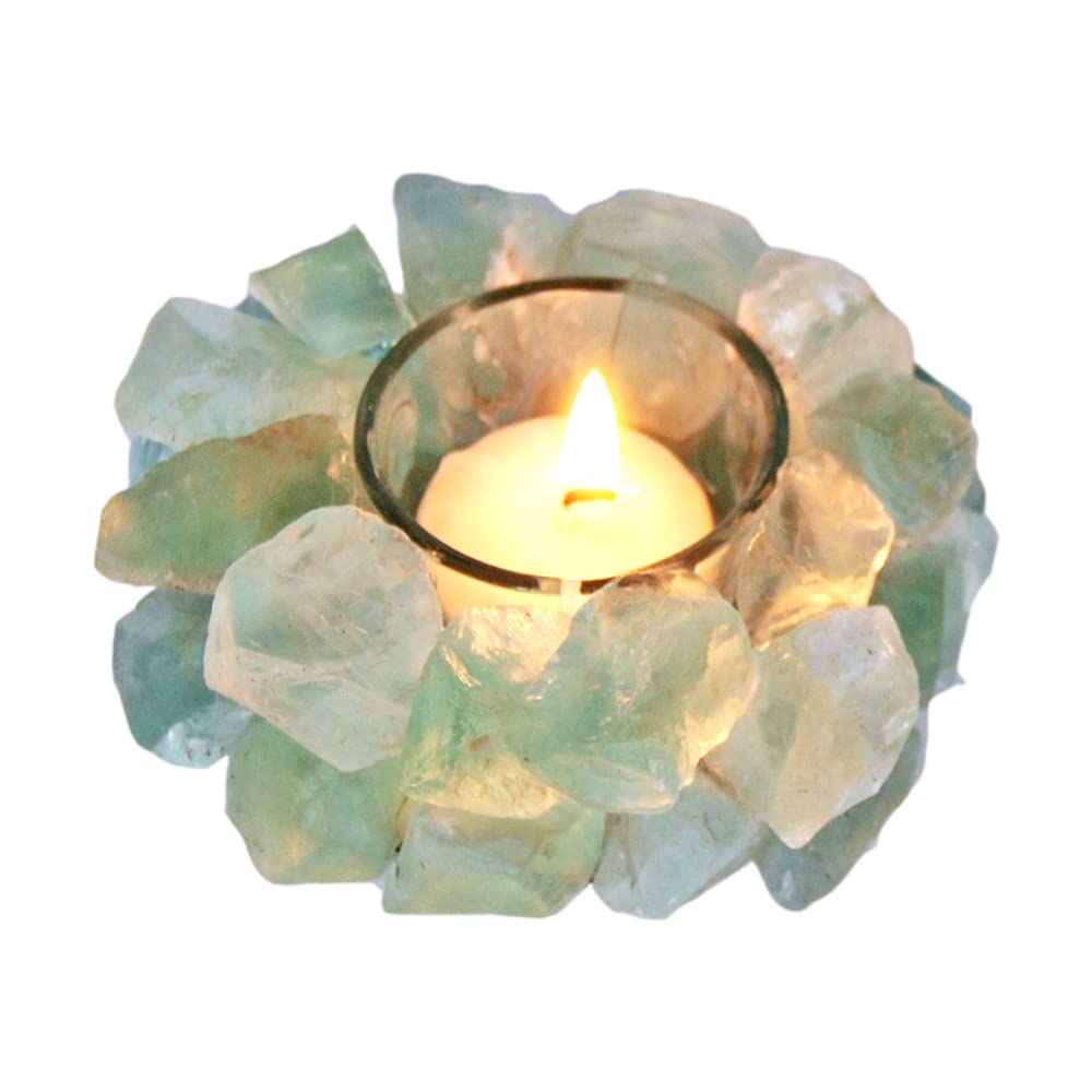 Green Fluorite Rough Stone Votive Candle Holder Tealight Quartz Crystal Healing Gemstone Tealight Holder Home Decor Reiki Stone