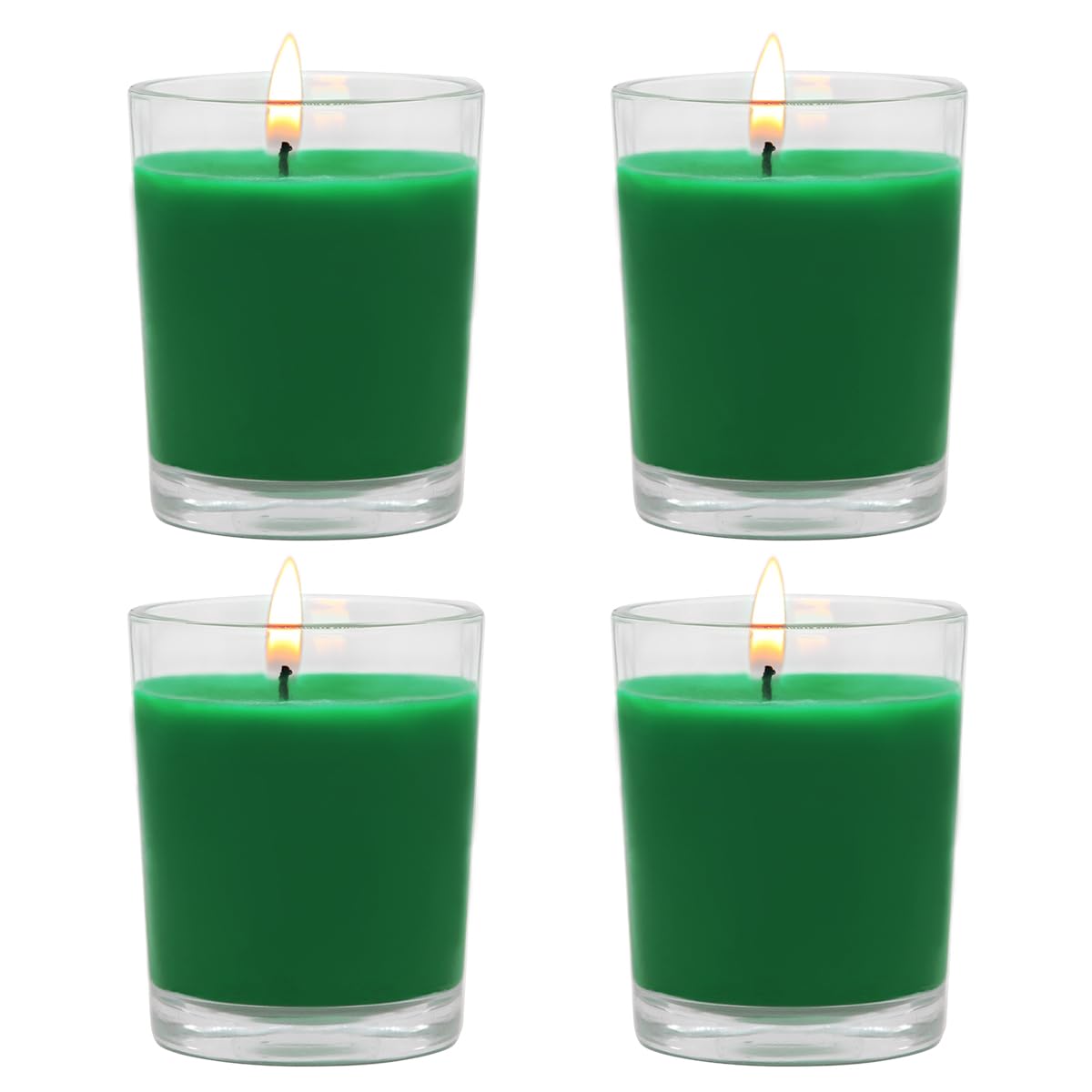 Set of 4 Green Votive Candles for Christmas and St. Patrick's Day, Clear Glass Filled Unscented Soy Wax Candle for Spring Home Decoration and DIY