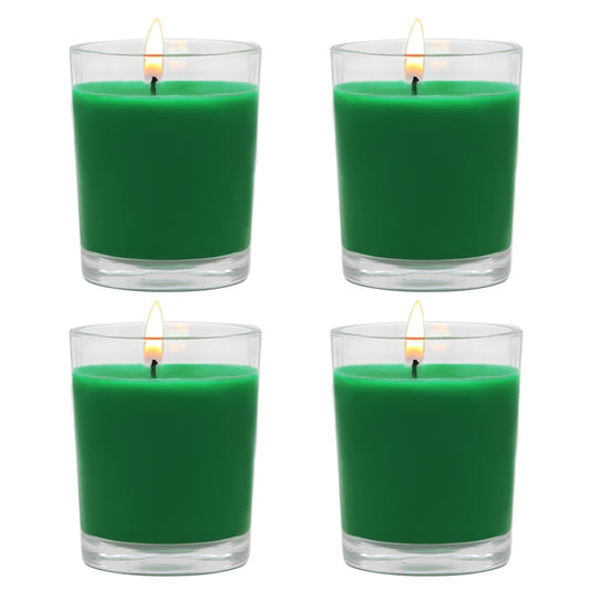 Set of 4 Green Votive Candles for Christmas and St. Patrick's Day, Clear Glass Filled Unscented Soy Wax Candle for Spring Home Decoration and DIY