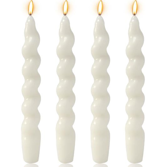 4 Pack 7 Inch White Spiral Taper Candles, Unscented Dripless Twisted Fat Candlesticks for Home Décor Party Wedding and Celebrations