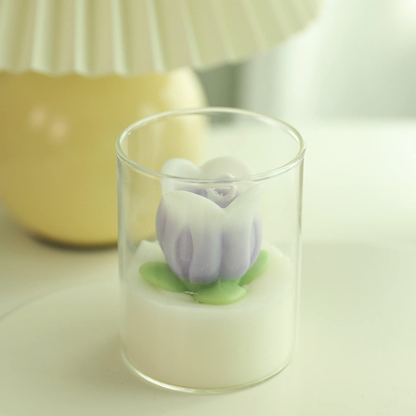 Tulip Flower Shaped Scented Candle,160G Soy Wax Handmade Aroma Decorative Candle in Glass Jar 12 Hours for Table Photo Prop,Prefect Gift for Meditation Stress Relief Mood Boosting Bath Yoga (Purple)
