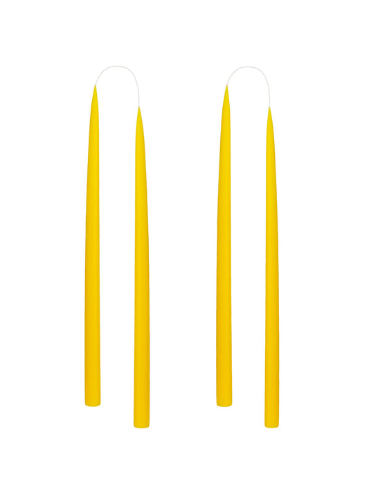 Kunstindustrien® Taper Candles – Set of 4, 13.8" – Made in Denmark, Long Burning Candles 15h, Unscented & Smokeless Candlesticks – Elegant Tall Candles for Weddings Dinners & Home Decor (Lemon Yellow)