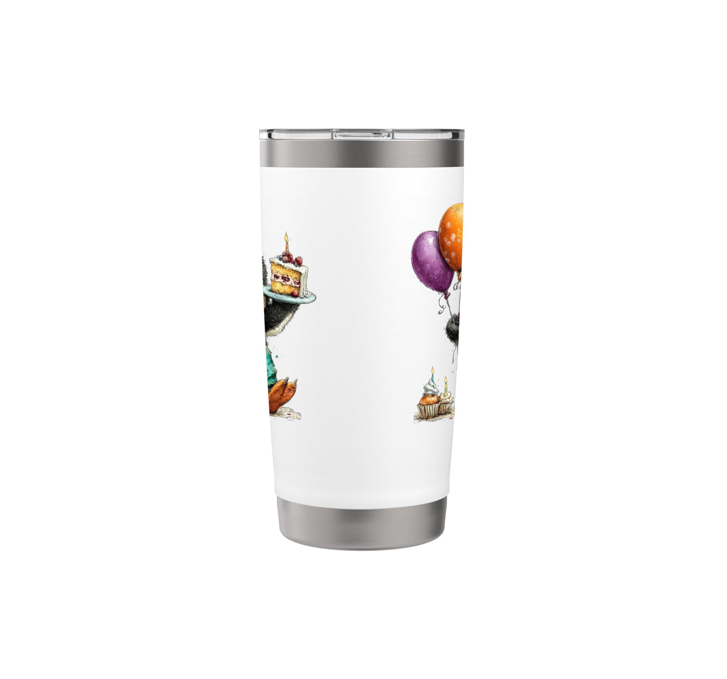Cute Penguin Birthday Cake Balloons Celebration Stainless Steel Insulated Tumbler