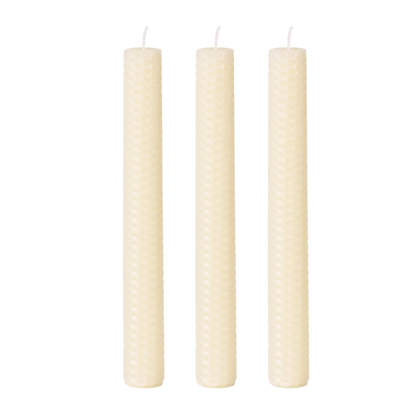 KONNI Natural Beeswax Taper Candles, 0.87 inch x 7.87 inch Hand-Rolled, Unscented, Smokeless Beeswax, Long Burning Time, Flat Top (Pack of 3), for Weddings, Dinner Parties, Spas, and Home Decor