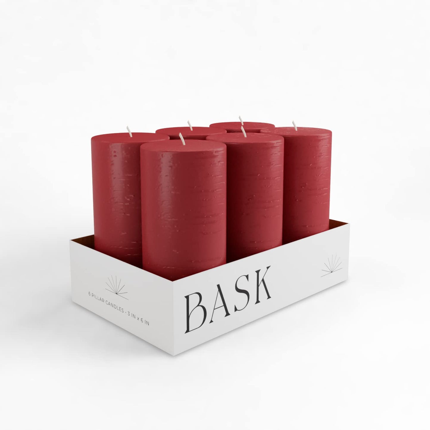Mottled Pillar Candles by Bask - Set of 6-3" x 6" Dripless Unscented Holiday Candles in Cranberry for Home Decor, Relaxation & All Occasions