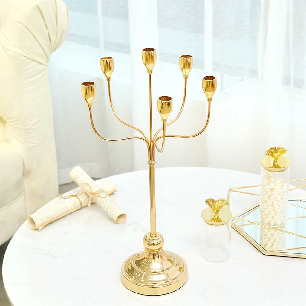 Candlestick Holders Gold Candle Holders, 6-Arms Tapered Candle Holder, Metal Candlestick Holder for Wedding, Party, Decorative Centerpieces, Home Decor Candle Holders