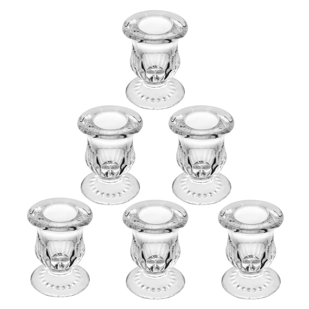 BTGLLAS Glass Taper Candle Holder Set of 6 - Clear Crystal Candlestick Holders for Tapered Candles, Elegant Candle Stick Holder Set for Wedding Party Christmas Thanksgiving Festival (6, Transparent)