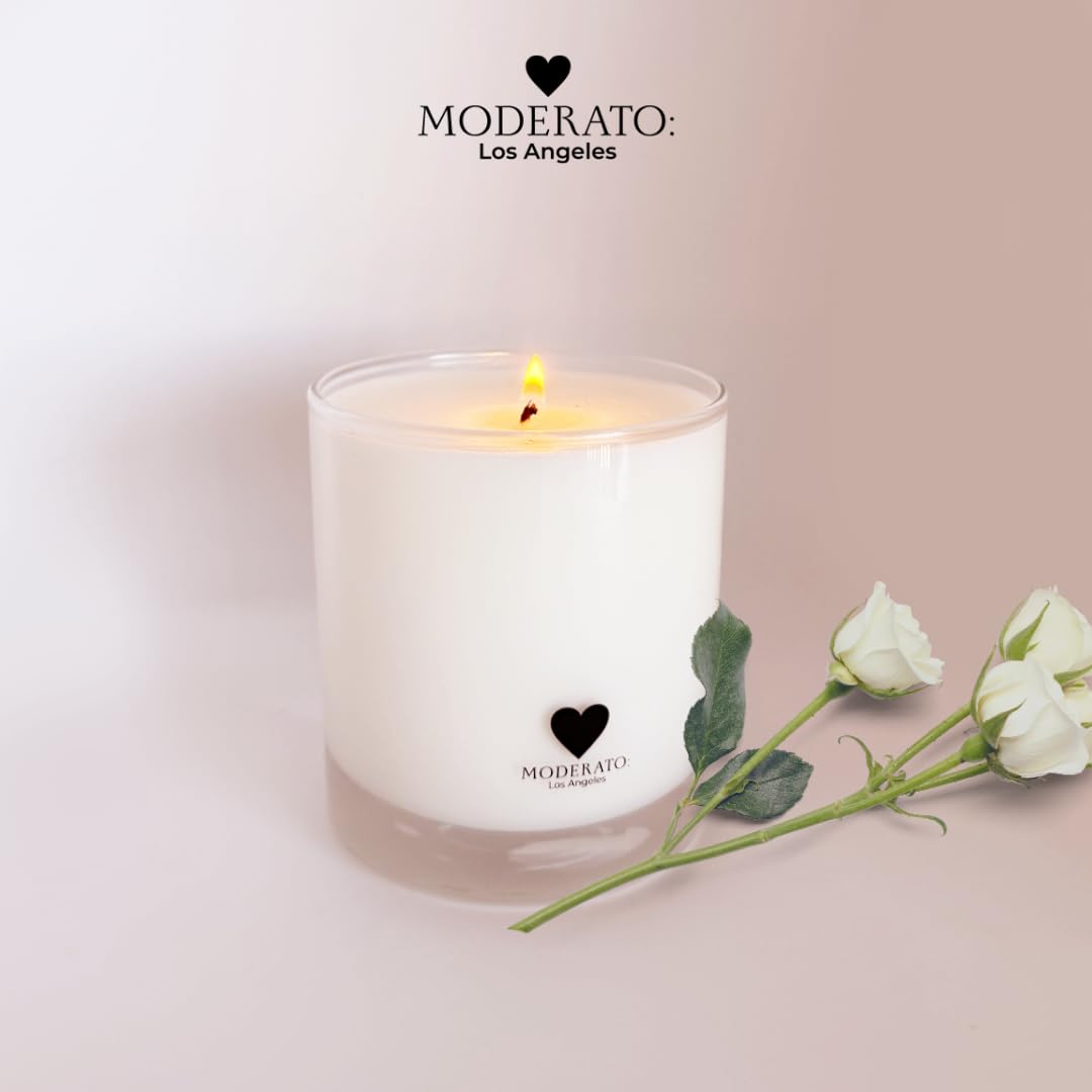 MODERATO Los Angeles No.07 VANILÉ – Luxury Madagascar Vanilla Scented Coconut Wax Candle, Creamy & Sophisticated, Citrus, Crystal Clear Glass Vessel, 50 Hour Burn, Candle Gift, Made in USA 8.5oz
