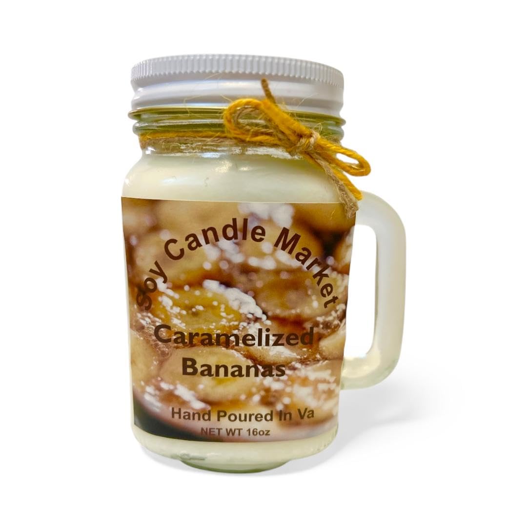 Soy Scented Candles | Handmade & Highly Aromatic Candles Burns Upto 85 Hours in Glass Jar - Perfect for Home Decor, Wedding, Birthday, Dinner (Caramelized Bananas, 16 oz)
