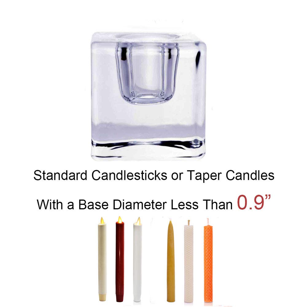 Aglary 4PCS Square Glass Taper Candle Holders for Table Centerpiece. Decorative Crystal Candle Stick Holder Sets. Candle Stand for Wedding, Dinning, Party.