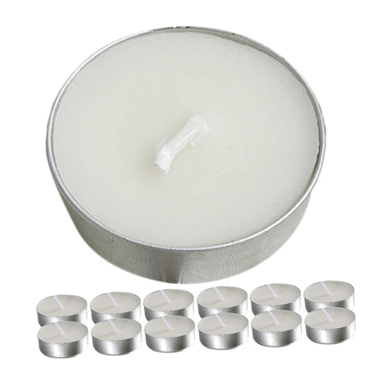 MINAOLULUS Tealight Candles White Unscented Round Wax Small Tea Lights 50pcs, Dripless Wedding and Home Decor Proposal Lighting, Long Burn Time