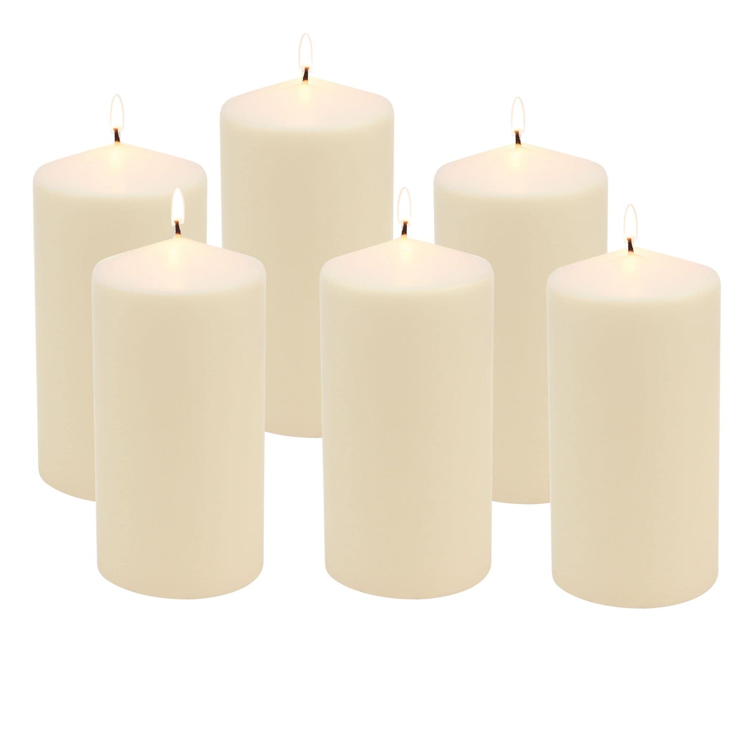 Stonebriar 100 Pack Unscented 8 Hour Extended Burn Time Tea Light Candles, White, 100 Count & SB-SP-3548A Tall 3 x 6 Inch Unscented Ivory Pillar Candle Set, Set of 6, 3x6
