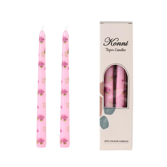 Taper Candles,10 inch 2pc Pink Tapered Candles with Peony Printed, Unscented and Smokeless Long Burning Candles,Tall Candlesticks with Cotton Wicks,Ideal for Weddings, Home Décor
