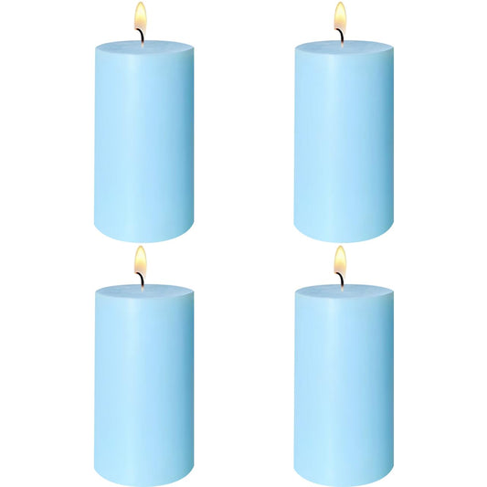 4 Pack Baby-Blue Pillar Candles, 2x4 Inch, Long-Lasting, Dripless and Smokeless Unscented Candles, Ideal for Home Décor, Parties Weddings and Relaxation