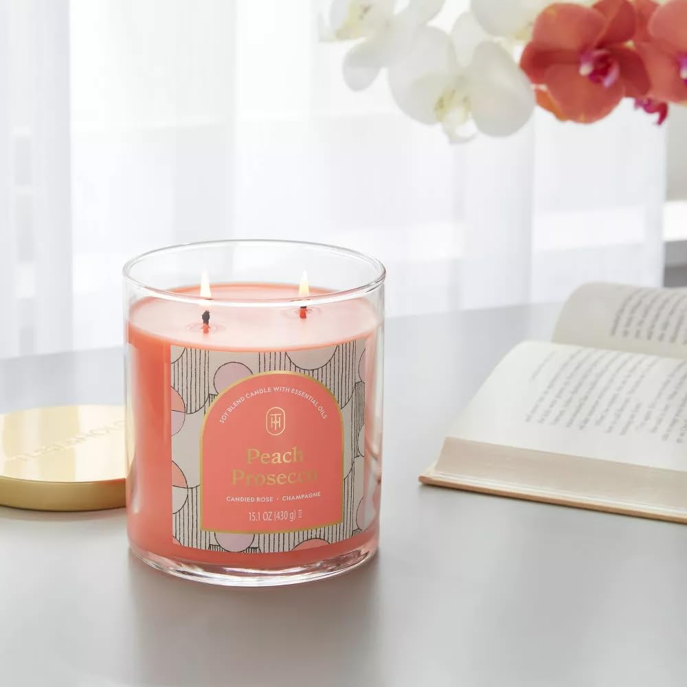Threshold 2-Wick Lidded Glass Jar Candle (15.1oz, Peach Prosecco)